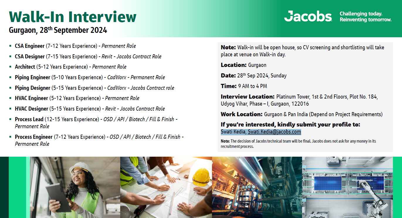 Jacobs Walkin Drive in Mumbai and Gurgaon Piping and Interface