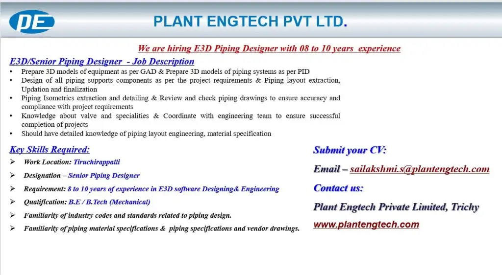 E3D/Senior Piping Designers