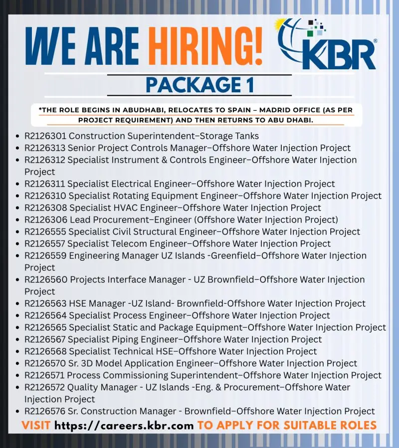 KBR hiring for UAE & Spain