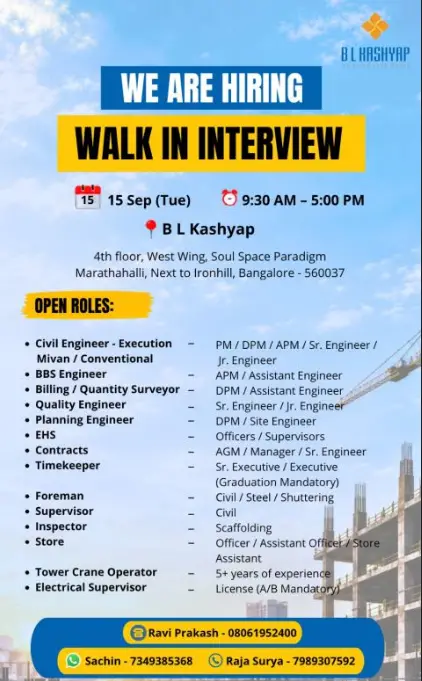 B L Kashyap Walk-in